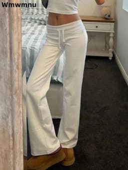 Lace Up Low Rise Sport Pants Straight Women's Casual Drawstring New Pantalones Slim Fashion Wide Leg Fashion Hosen Trousers