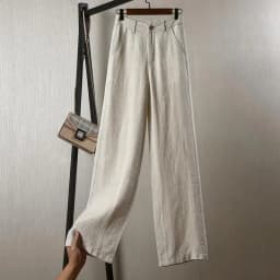Women's Cotton Linen Straight Trousers Elastic High Waist Wild Wide Leg Pants Female Spring Summer Solid Color Loose Linen Pants