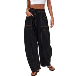 2025 Women's Pants Elastic Waist Drawstring Pocket Fashion High Street Casual Loose Sports Wide Leg Pants