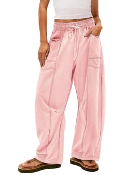 2025 Women's Pants Elastic Waist Drawstring Pocket Fashion High Street Casual Loose Sports Wide Leg Pants