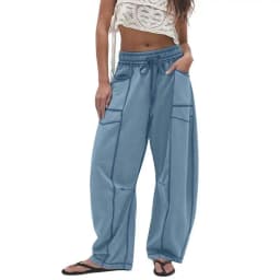 2025 Women's Pants Elastic Waist Drawstring Pocket Fashion High Street Casual Loose Sports Wide Leg Pants