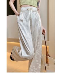 Female High Waist Straight Leg Jacquard Pant Spring Summer Women Chinese Style Hollow Out Satin Floor Mopping Wide Leg Trousers