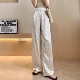 Female High Waist Straight Leg Jacquard Pant Spring Summer Women Chinese Style Hollow Out Satin Floor Mopping Wide Leg Trousers