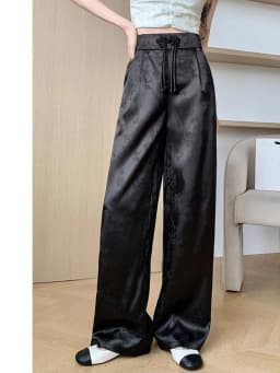 Female High Waist Straight Leg Jacquard Pant Spring Summer Women Chinese Style Hollow Out Satin Floor Mopping Wide Leg Trousers