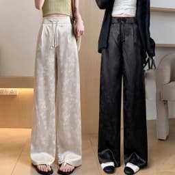 Female High Waist Straight Leg Jacquard Pant Spring Summer Women Chinese Style Hollow Out Satin Floor Mopping Wide Leg Trousers