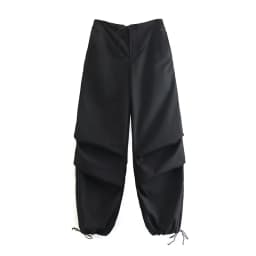 Women Fashion Parachute Cargo Pants Vintage Jogging Trousers High Elastic Waist Female Chic Lady Boot Cut