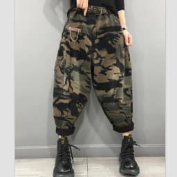 New Arrival 2024 Spring Autumn Women High Waist Ankle-length Loose Vintage Jeans camouflage Cotton Denim Harem Pants