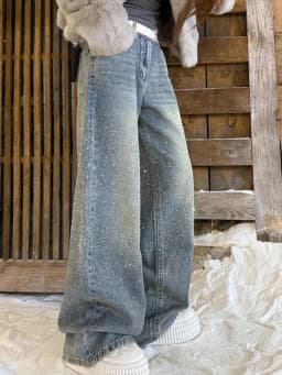 2026 Vintage Women Rhinestone Jeans Y2k Aesthetic High Waist Grunge Denim Trousers Harajuku Casual Pants Wide Leg Female Spring