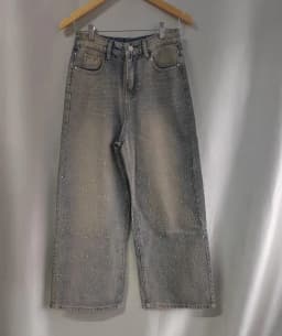 2026 Vintage Women Rhinestone Jeans Y2k Aesthetic High Waist Grunge Denim Trousers Harajuku Casual Pants Wide Leg Female Spring