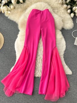 Mesh Spliced Y2k Pants for Women Spring 2023 High Waisted Split Solid Wide Leg Flare Pants Fashion Chic Casual Pants