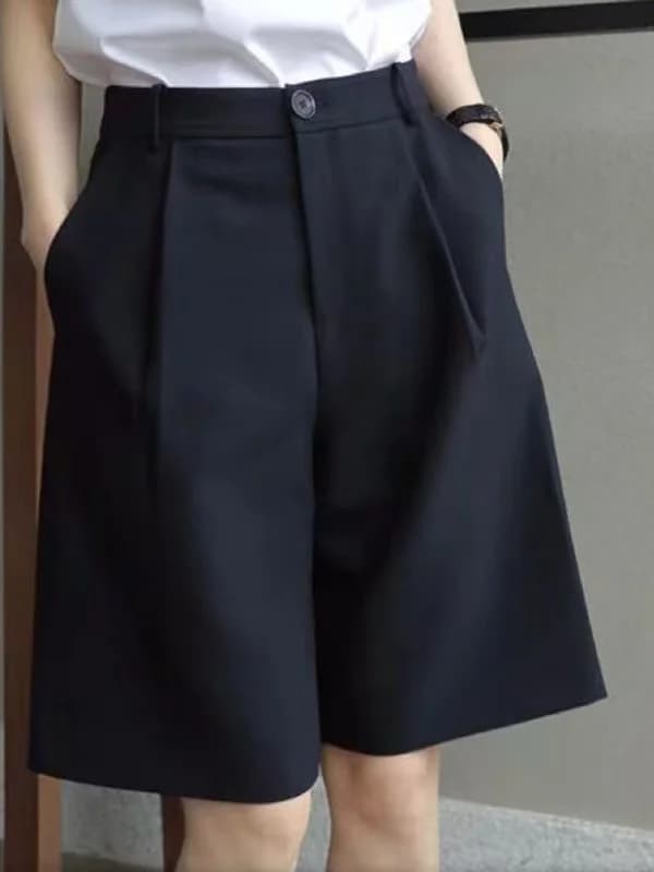 Black Suit Short Pants Women Summer Outdoor High Waist Slimming Casual Small Size Ice Silk Large Size A-Line 5 Five Middle Pants