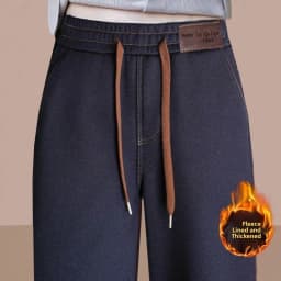 Slim Wide Leg Pants Women's Casual Thickened Fleece Autumn Winter New Style Simulation Denim Pants Straight Cut Trousers