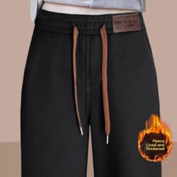 Slim Wide Leg Pants Women's Casual Thickened Fleece Autumn Winter New Style Simulation Denim Pants Straight Cut Trousers