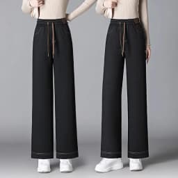 Slim Wide Leg Pants Women's Casual Thickened Fleece Autumn Winter New Style Simulation Denim Pants Straight Cut Trousers