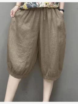Casual Cotton Linen Harlan Pants Korean Style Commute Simple Design Five-Quarter Length Lantern Pants for Short Women
