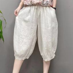 Casual Cotton Linen Harlan Pants Korean Style Commute Simple Design Five-Quarter Length Lantern Pants for Short Women