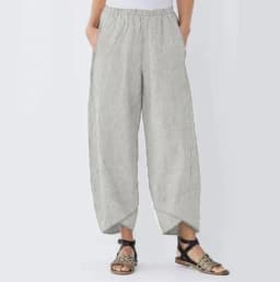 Women Harem Pants Vintage Cotton Linen Elastic Waist Wide Leg Trousers Female Casual Solid Pockets Loose Cropped Pants