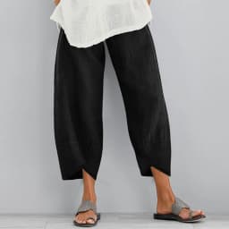 Women Harem Pants Vintage Cotton Linen Elastic Waist Wide Leg Trousers Female Casual Solid Pockets Loose Cropped Pants