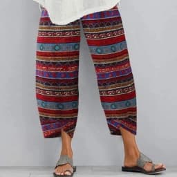Women Harem Pants Vintage Cotton Linen Elastic Waist Wide Leg Trousers Female Casual Solid Pockets Loose Cropped Pants