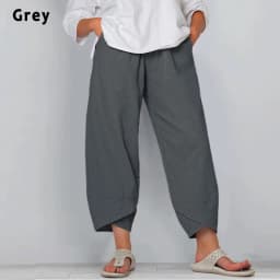 Women Harem Pants Vintage Cotton Linen Elastic Waist Wide Leg Trousers Female Casual Solid Pockets Loose Cropped Pants