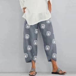 Women Harem Pants Vintage Cotton Linen Elastic Waist Wide Leg Trousers Female Casual Solid Pockets Loose Cropped Pants