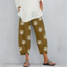 Women Harem Pants Vintage Cotton Linen Elastic Waist Wide Leg Trousers Female Casual Solid Pockets Loose Cropped Pants