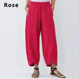 Women Harem Pants Vintage Cotton Linen Elastic Waist Wide Leg Trousers Female Casual Solid Pockets Loose Cropped Pants
