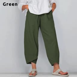 Women Harem Pants Vintage Cotton Linen Elastic Waist Wide Leg Trousers Female Casual Solid Pockets Loose Cropped Pants