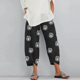Women Harem Pants Vintage Cotton Linen Elastic Waist Wide Leg Trousers Female Casual Solid Pockets Loose Cropped Pants