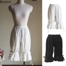 New Women's Lolita Vintage Bloomers Ruffles Lace Hem Bow Lantern Pumpkin Shorts Solid Color Elastic Bubble Safety Under Pants