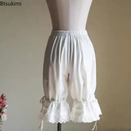New Women's Lolita Vintage Bloomers Ruffles Lace Hem Bow Lantern Pumpkin Shorts Solid Color Elastic Bubble Safety Under Pants