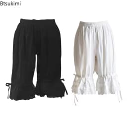 New Women's Lolita Vintage Bloomers Ruffles Lace Hem Bow Lantern Pumpkin Shorts Solid Color Elastic Bubble Safety Under Pants