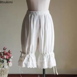 New Women's Lolita Vintage Bloomers Ruffles Lace Hem Bow Lantern Pumpkin Shorts Solid Color Elastic Bubble Safety Under Pants