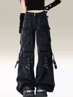 2026 Y2k Aesthetic Women Black Jeans High Waist Vintage Straight Baggy Harajuku Denim Pants Streetwear Grunge Wide Leg Trouser