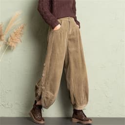 Corduroy Lantern Wide-Leg Pants Women High Waist Trousers 2025 Autumn New Corduroy Loose Pocket Khaki Black Pants Female