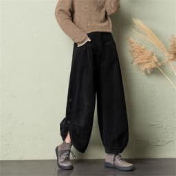 Corduroy Lantern Wide-Leg Pants Women High Waist Trousers 2025 Autumn New Corduroy Loose Pocket Khaki Black Pants Female