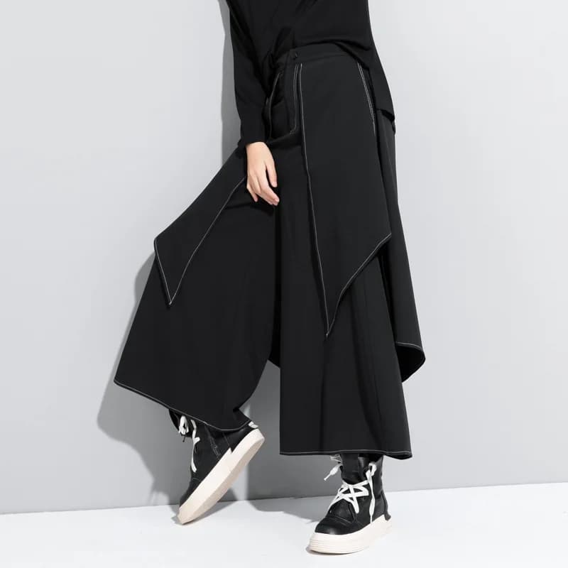 Style Extra Layers Design Woman Pants Loose All-match False Two-piece Wide Legs Pants Ladies Casual Streetwear Trousers Ladies