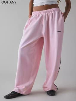 Pink Y2k Women's Casual Loose-fitting Letter Embroidery Gray Jogging Pants Wide-leg Straight Leg Pants Classic Sports Pants 2026