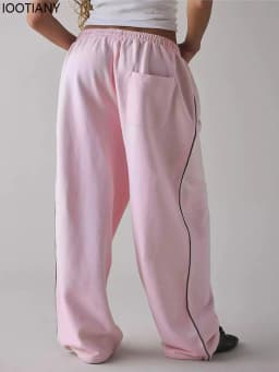 Pink Y2k Women's Casual Loose-fitting Letter Embroidery Gray Jogging Pants Wide-leg Straight Leg Pants Classic Sports Pants 2026