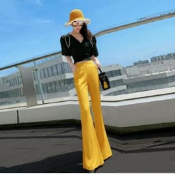 Flare Women's Pants Autumn Slacks Xxl High Quality Cotton Comfortable Stretch New in Y2k Streetwear 90s G Yellow Female Trousers
