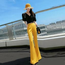 Flare Women's Pants Autumn Slacks Xxl High Quality Cotton Comfortable Stretch New in Y2k Streetwear 90s G Yellow Female Trousers