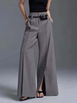 Yeezzi Urban Female Business Suit Pants 2025 New Fashion Black White Loose Straight Pant High-Waist Pleated Split-Front Trousers