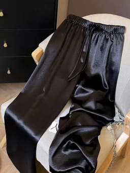 Chic Satin Wide Leg Pant Women High Waist Sweet Fashion Elegant Trousers Summer Loose Korean Casual Female Soft Lace Up Pants