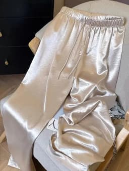 Chic Satin Wide Leg Pant Women High Waist Sweet Fashion Elegant Trousers Summer Loose Korean Casual Female Soft Lace Up Pants