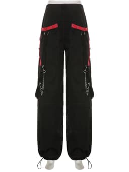 Cyber Punk Unisex Cargo Wide Leg Pants Chain Bandage Ruched Tie Capris Pants Women Gothic Baggy Trousers BF Hippie Grunge Jogger