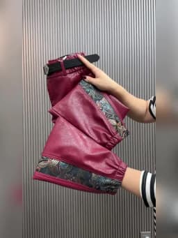 High waist leather pants for women autumn winter loose slim Chinese style spliced straight leg leg Pu leather casual pants