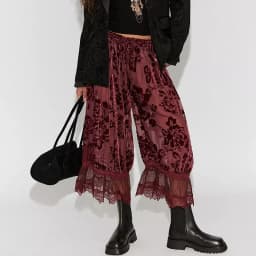 Womens Y2k Long Bloomer Pants Sheer Floral Lace Trim Wide Leg Pettipants Cute Ruffle Capri Pants Pj Bottoms
