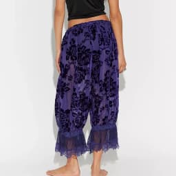 Womens Y2k Long Bloomer Pants Sheer Floral Lace Trim Wide Leg Pettipants Cute Ruffle Capri Pants Pj Bottoms