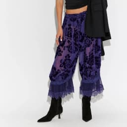 Womens Y2k Long Bloomer Pants Sheer Floral Lace Trim Wide Leg Pettipants Cute Ruffle Capri Pants Pj Bottoms