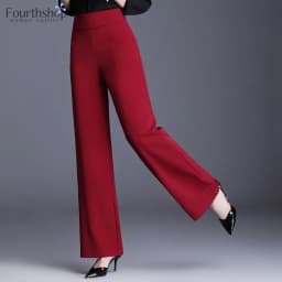 2025 New Elegant Wide Leg Red Pants Women Casual High Waist Elastic Solid Korean OL Fashion Straight Trousers Black Outfits